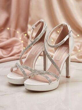 Pnina Tornai Ivory Crystal Platform Ankle-Strap Heels
